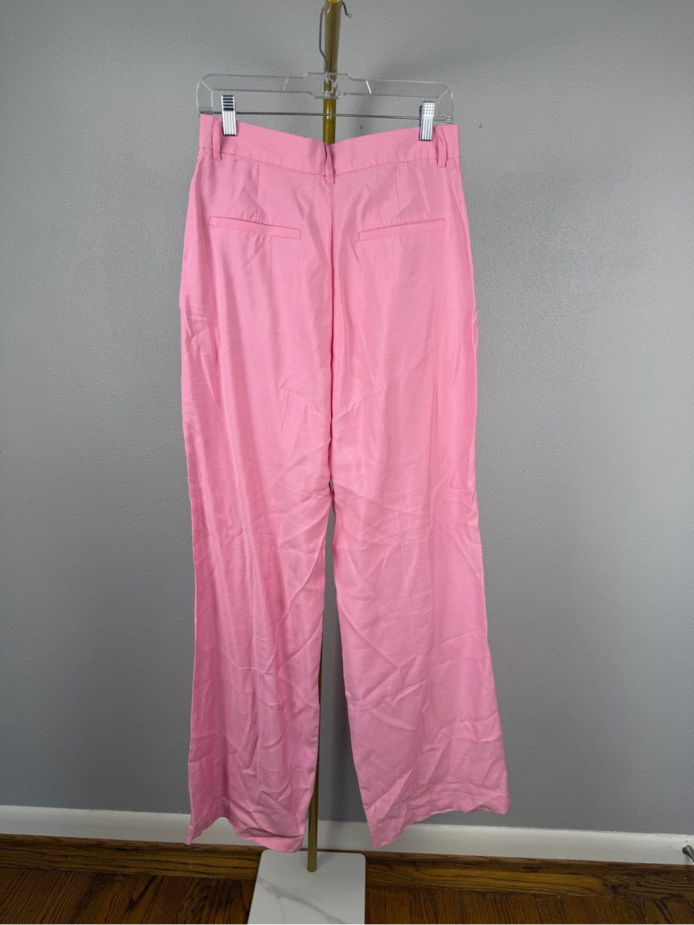 Zara Pink Modal High Rise Wide Leg Pleated Trousers Pants M - Picture 2 of 6